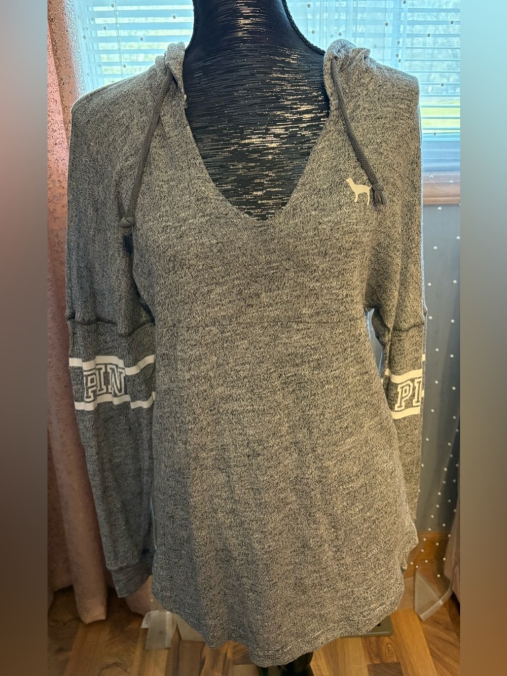 PINK Victoria's Secret Gray Hooded Pullover with Black Trim